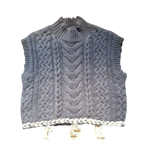 NEW Boho Elie Tahari Gray Cropped Cable Knit Mohair Blend Gray Cottage - Image 4