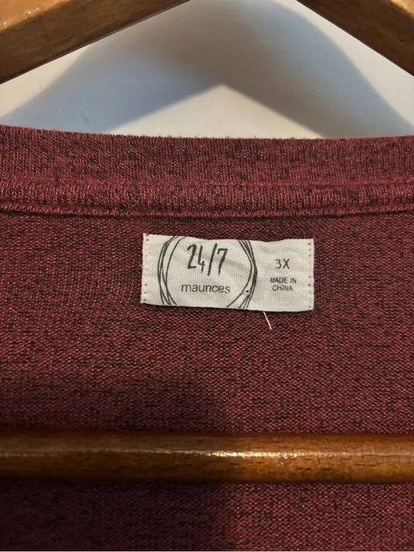 Maurices White Maroon Gray Colorblock Long Sleeve Cozy Tee Shirt - Image 9