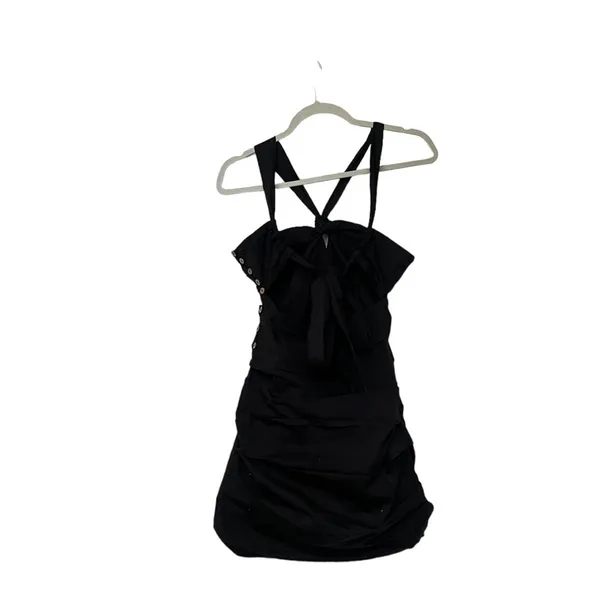 FREE PEOPLE Who Is She Ruched Cotton Button Down Black Dress - Image 5