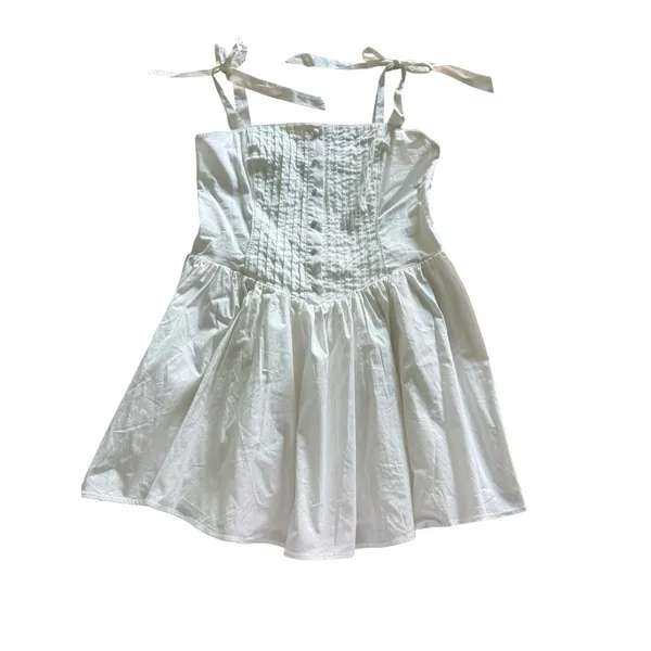 Altard State Corset Mini Dress Large White Pintucked Tie Strap Fit & Flare - Image 2