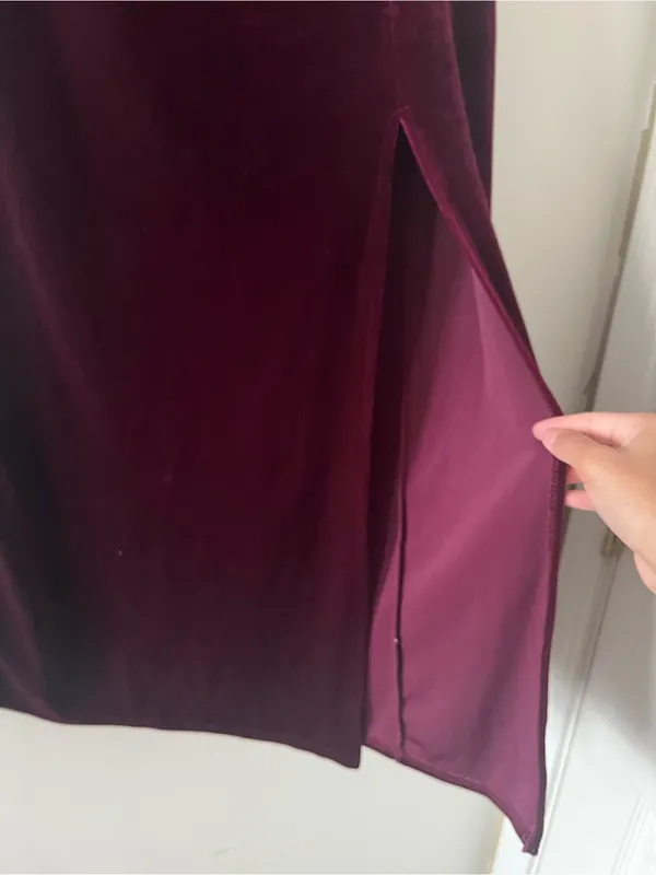 Vintage Burgundy Velvet Midi Skirt Large High Rise Holiday Romantic Winter Fall - Image 4
