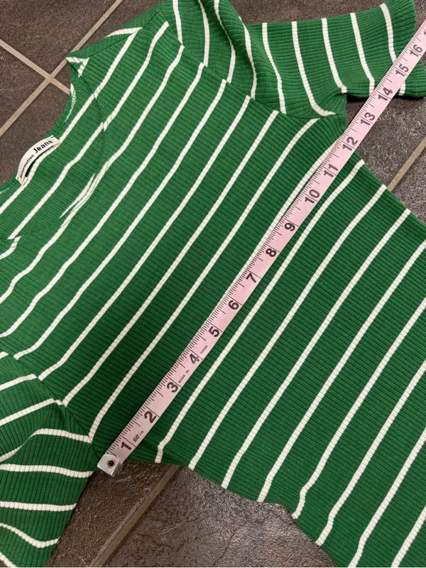 Reformation Jeans Kendy Short Sleeve Knit Sweater Dress Striped Green Small - Image 11