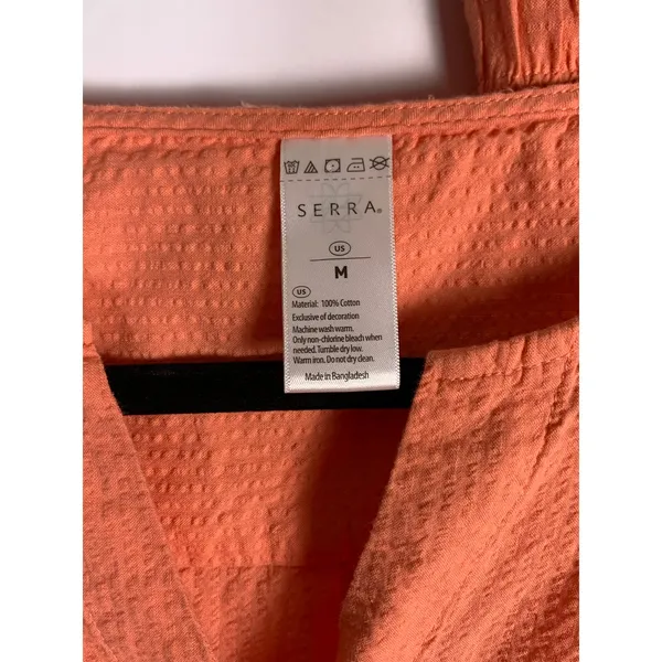 Serra Pajama Set Women’s M Coral 100% Cotton Button Top Shorts Seersucker - Image 7
