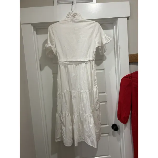 Crown & Ivy White Cotton Tiered Ruffle Midi Dress sz Large Modest Teacher Church - Image 2