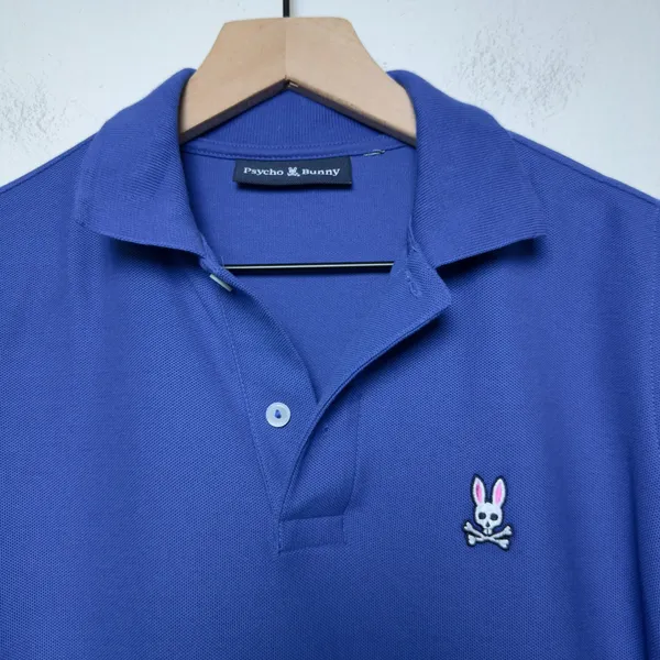 Psycho Bunny Women 100% Pima Cotton Polo Shirt XS Blue Logo‎ Preppy Tennis Prep - Image 4