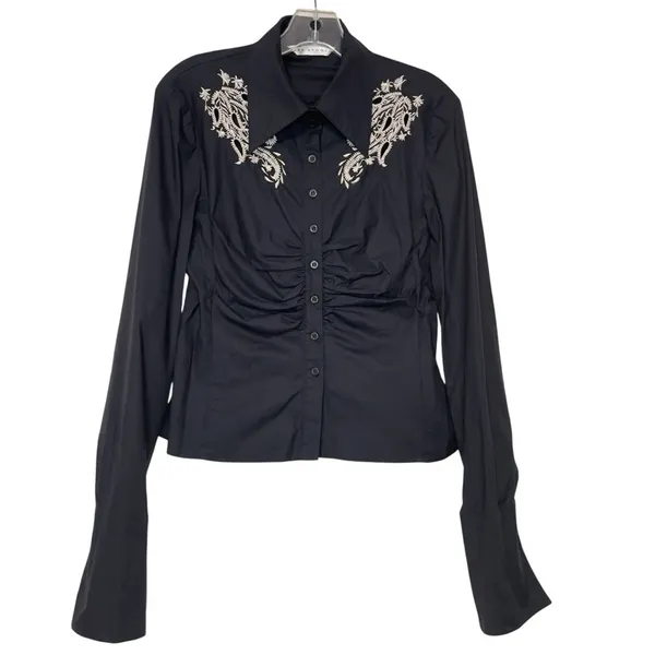 Max Studio Black Embroidered Shirt size M - Image 2
