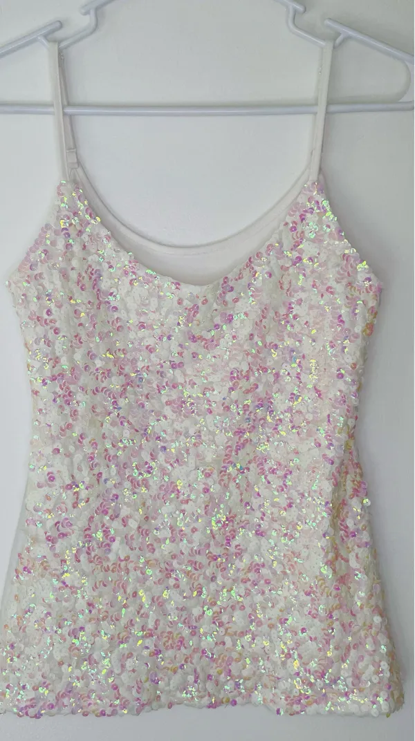 White Pearlescent Sequin Tank Top - Image 14