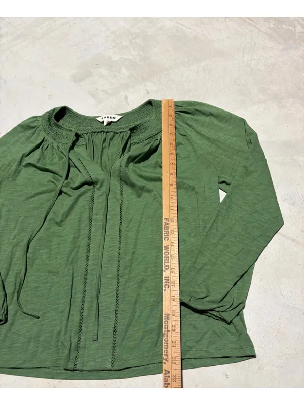 Boden Georgia smocked jersey top Women’s Green Peasant Blouse 4 - Image 6
