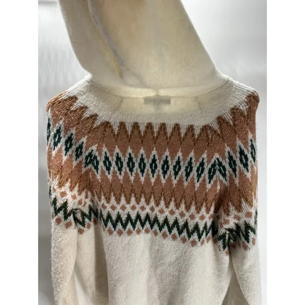 FRYE Women's Cozy Hooded Sweater Size‎ Medium Fair-Isle - Image 4