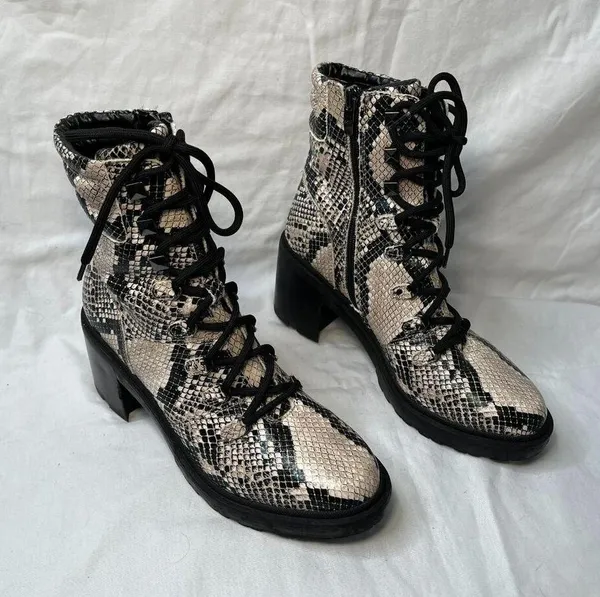 Marc Fisher Laboni Snake Print Lace-Up With Side Zip Combat Boots Womens 7.5 - Image 2
