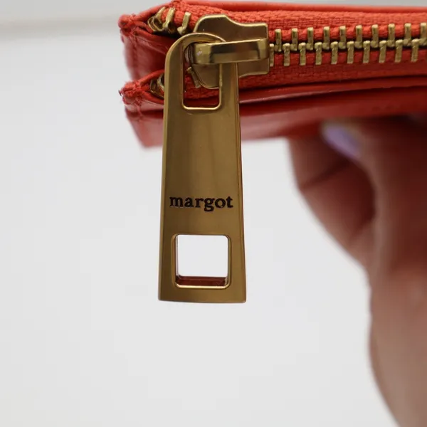 Margot New York Women's Red Pebbled Leather Credit Card Slots Zipper Wallet - Image 3