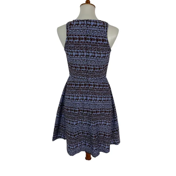 Anthropologie Eva Franco Blue Brown Geometric Fit And Flare Sleeveless Dress 4 Retro‎ Chic - Image 5
