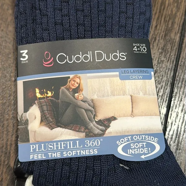 Cuddl Duds Plushfill Crew Socks NEW Navy Marled Gray Cream Warm Cozy Size 4-10 - Image 8