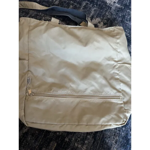 Valentino Viscani Nylon Tote Bag Travel Career Beige Zip Close Double Handle - Image 10