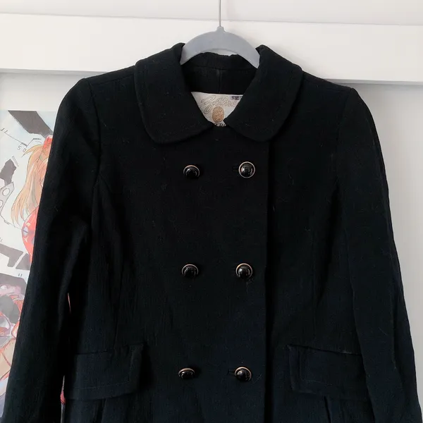 Vintage Black Pea Coat Size M - Image 2