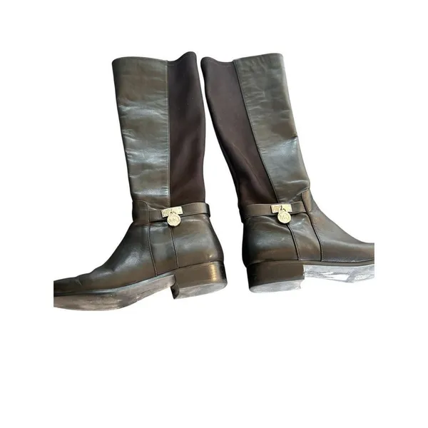 Michael Kors Hamilton Riding Boots Black /Silver Logo Size 6.5 M - Image 2