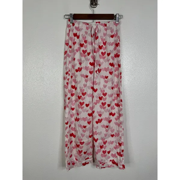 Pottery Barn Teen Pajama Set Small Pink Red Heart Print Cotton 2 Piece PJ Set - Image 5