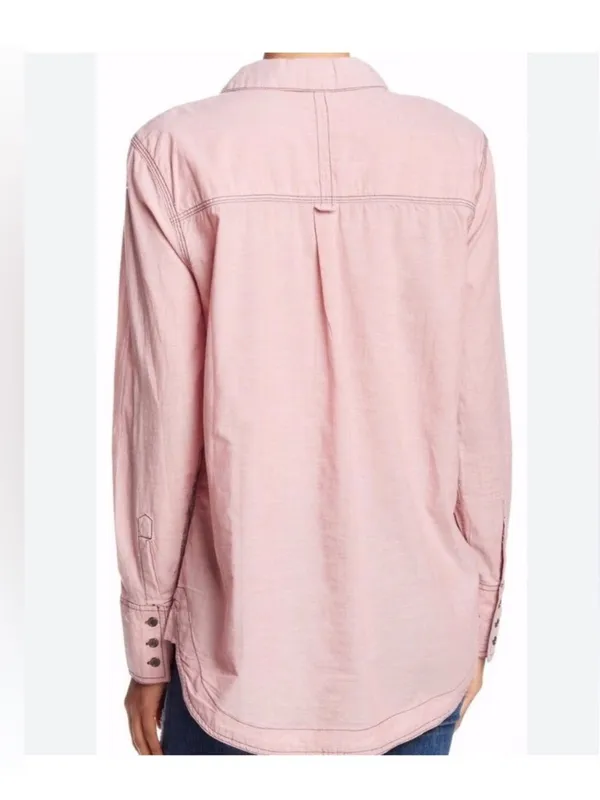 Free People Last Chance Cotton Button Down Pink Medium - Image 3