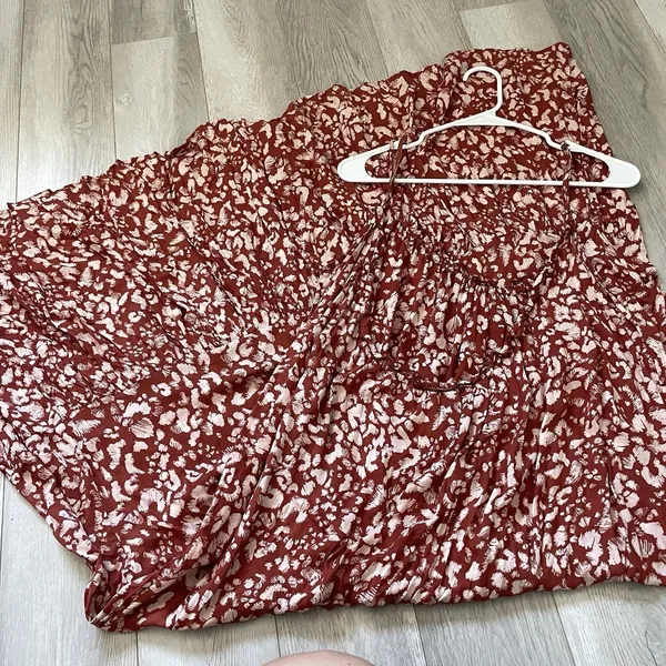 Anthropologie Maxi Dress floral backless tiered tank womens Red medium vacation - Image 5