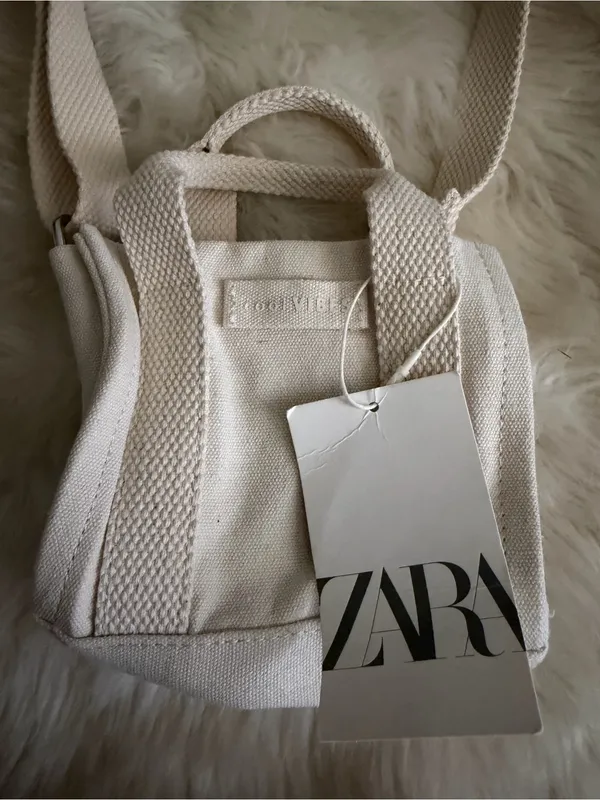 ZARA Cream Canvas Mini Crossbody Tote - Image 2