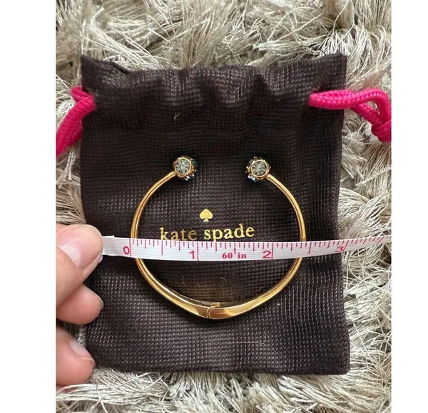 Kate Spade New York Hinge Cuff Bangle Bracelet Gold Grey Gems - Image 4