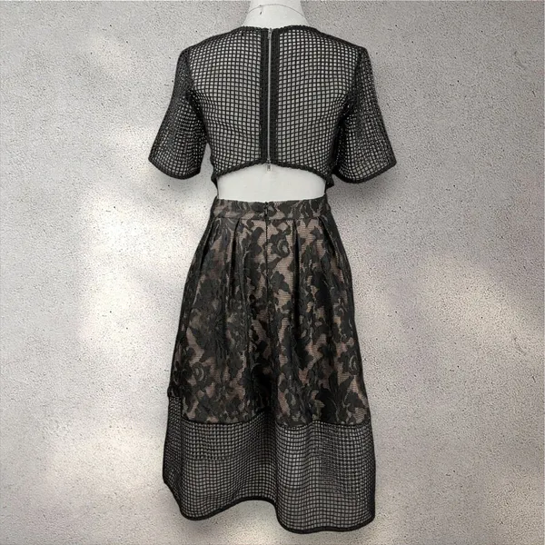 ELLIATT Velosity Midi Cocktail Dress Women's XS Black Neutral Lace Mesh Evening - Image 2