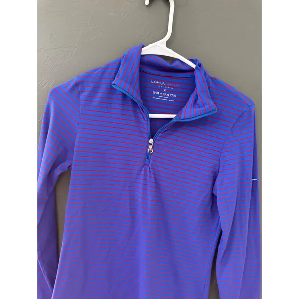 Lohla Sport Womens XS Blue Red Striped Quarter Zip Long Sleeve Golf Top Portugal - Image 5