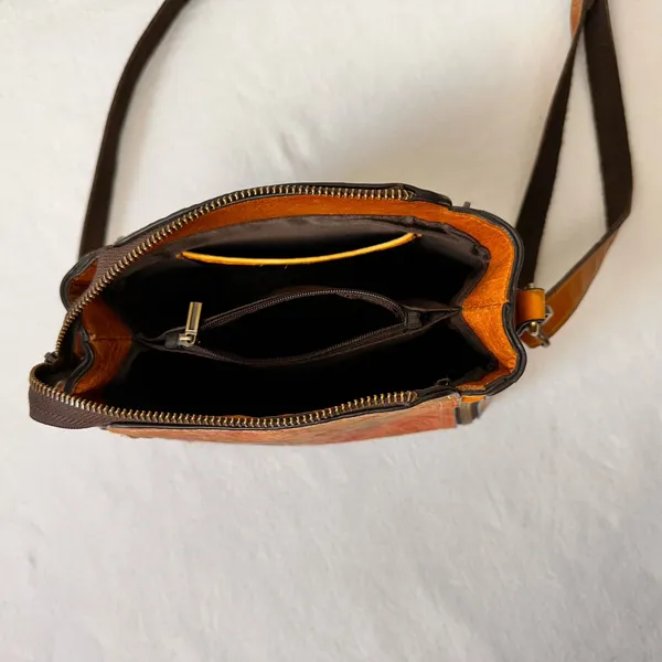 Vintage Leather Women's Purse Floral Embossed Crossbody Bag Small Shoulder Brown - Image 4