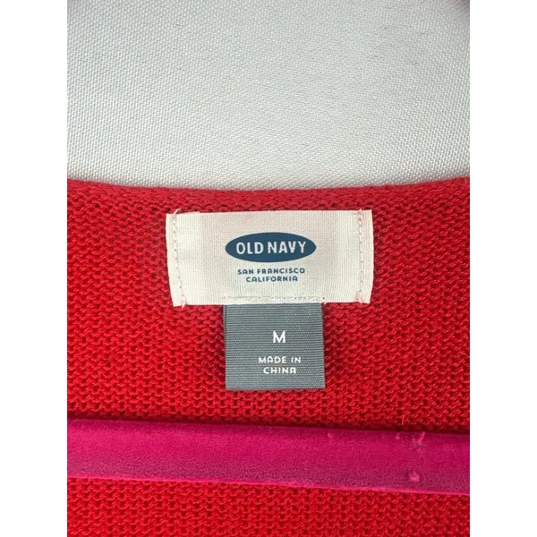 Old Navy Red V-Neck Long Sleeve Sweater Medium Womens Knit Pullover - Image 3