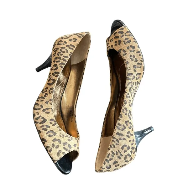Elie Tahari Peep Toe Heels Pumps Leopard‎ Animal Print Suede High Heel - Image 3
