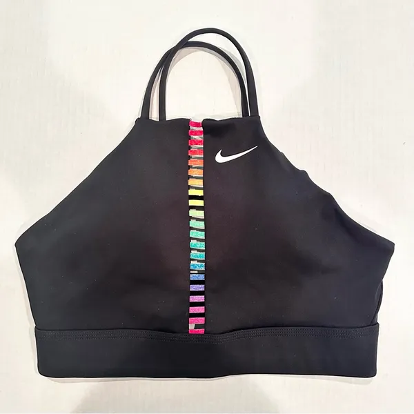 Nike Dri-FIT Indy Rainbow‎ Ladder Sports Bra Women's Small Black Athletic Yoga - Image 4