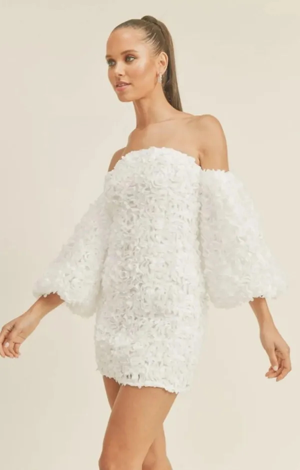3D Flower Mini Dress White Size L - Image 2