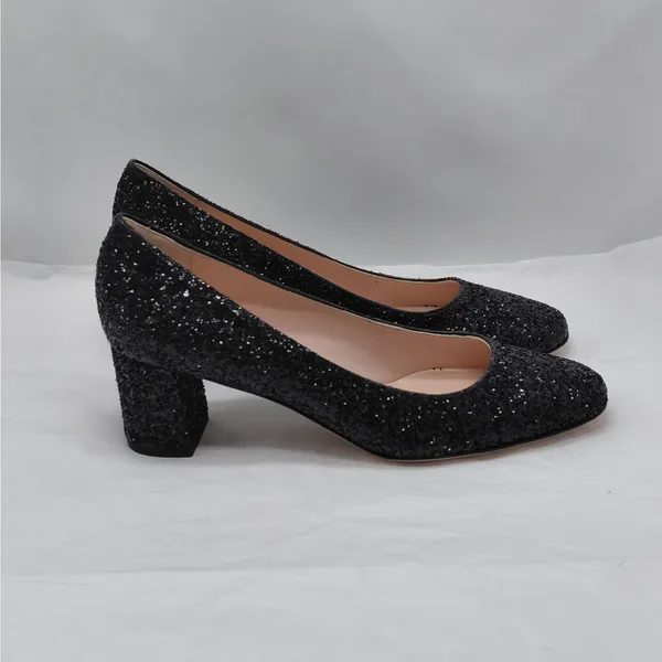 $238 Kate Spade Womens Heels Size 7M Black Glitter Pumps Wedding Party Holiday - Image 7