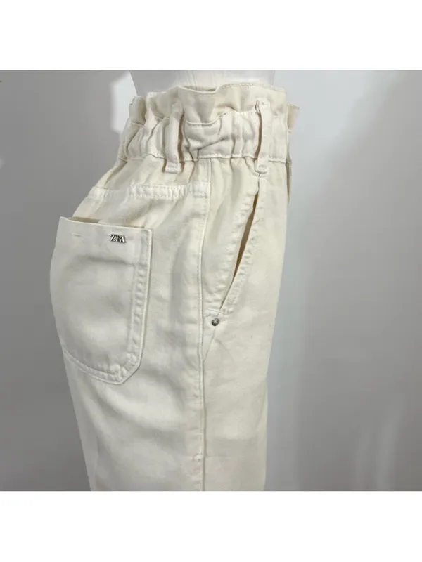 Zara baggy high waisted paperbag jeans in Ecru.....size US 2 - Image 7