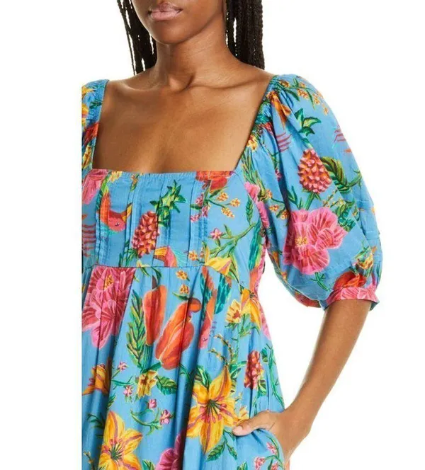 FARM RIO Toucans Garden Midi Dress in Blue Size Small - Image 10