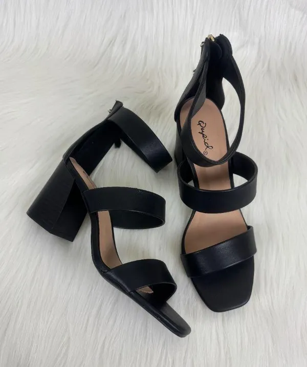 Women's Qupid Dorcas Faux Leather Multi Strap Block Heel Sandals Black Size 8 - Image 4
