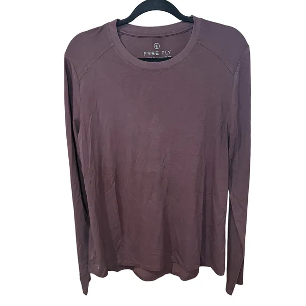 Free Fly Womens Bamboo Long Sleeve Top Brown Thumbhole Shirt Large - Image 2