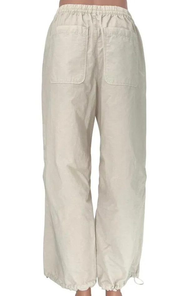 Abercrombie & Fitch Ivory Ruched Straight Leg Drawstring Windbreaker Pants Sz S - Image 3