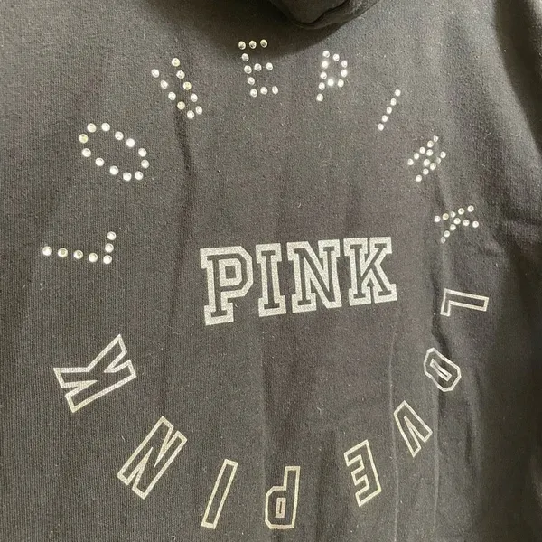 PINK Victorias Secret Black Fill Zip Rhinestone Hooded Sweatshirt, M - Image 3