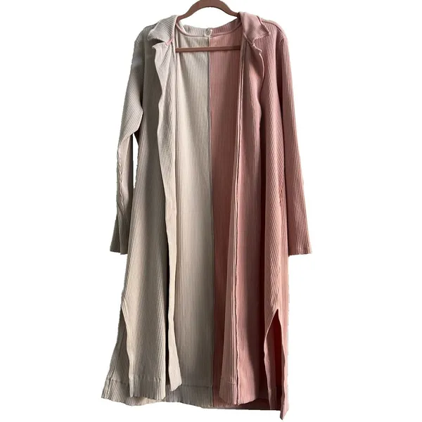 Daily Practice Anthropologie Pink Cream Color Block Ribbed Robe Duster XL - Image 3