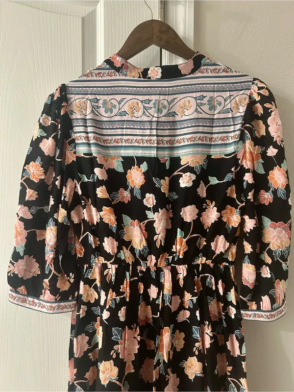 Umgee Black Floral Midi Dress with Pink and Peach Blooms - Image 5