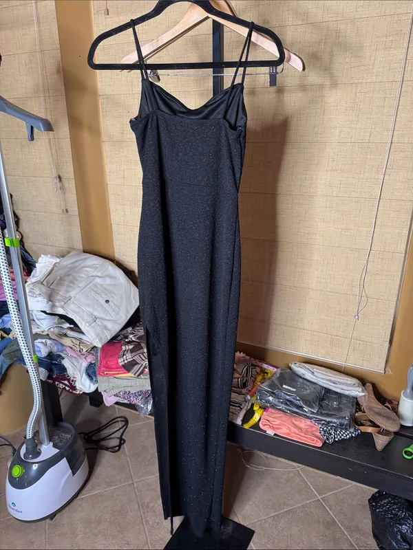 Windsor Lola Formal High Slit Glitzy Glitter Dress Black Size Medium - Image 7