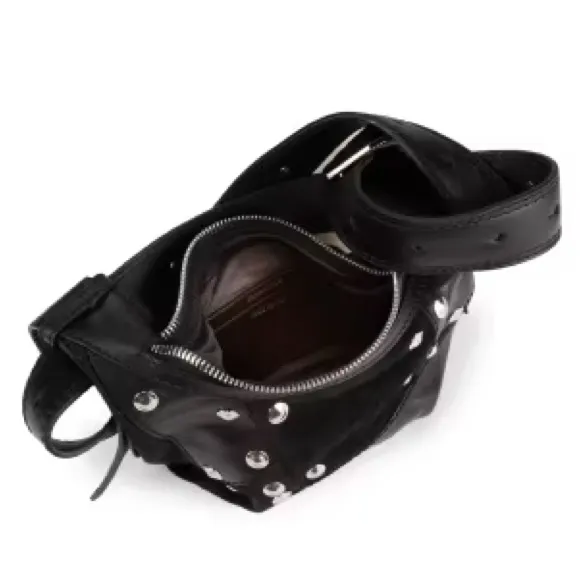 Zadig & Voltaire Black Leather Le Cecilia Patchwork Silver Studded Shoulder Bag - Image 3
