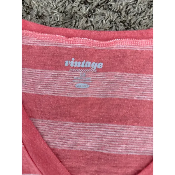 Old Navy‎ Vintage Women's Pink White Stripped V Neck Short Sleeve Tee Size Large - Image 3