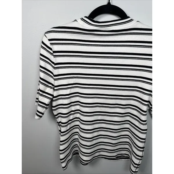 Maeve‎ Anthropologie Medium Womens Top Stretch Black White Short Sleeve Striped - Image 15
