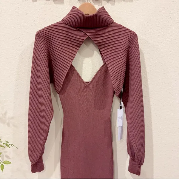 ASTR Jodie Mauve Two Piece Cutout Ribbed Knit Midi Sweater Dress Small NWT - Image 5