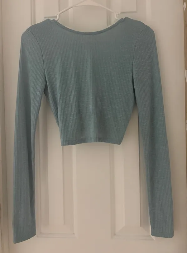 Aeropostale Teal Green Ribbed Cropped Long Sleeve - Image 2