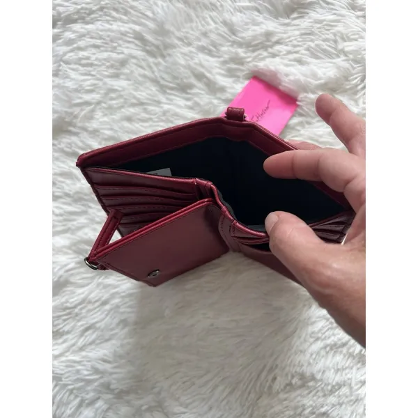 Betsey Johnson Red Hearts Zip-Around Wallet w/ Chain & Heart Charm, Folding - Image 9