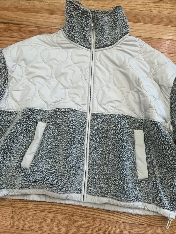 Abercrombie Gray Sherpa fleece Jacket Large Full Zip Cozy Teddy - Image 2