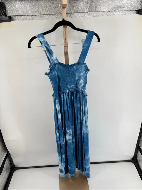Natural Life Blue Tie Dye Smocked Dress Boho Ruffle Strap Size XS/Small - Image 6